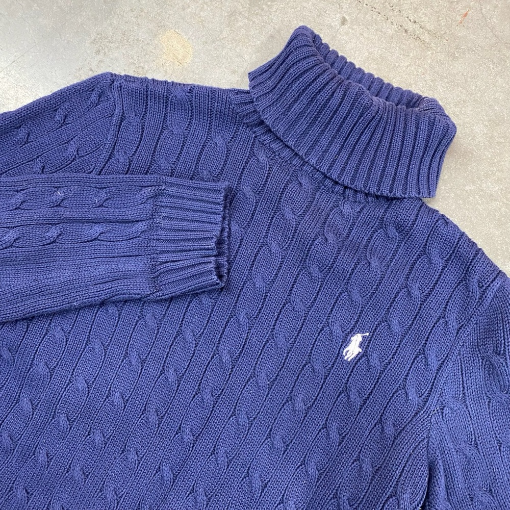 VTG Polo‎ Ralph Lauren Cable Knit Turtleneck Sweater Blue Women’s Large